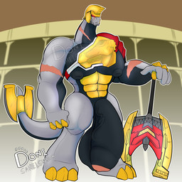 abs anthro armor axe balls beard big_balls big_muscles big_pecs big_penis colosseum facial_hair flaccid genitals gladiator headgear helmet huge_balls huge_penis male muscular nipples nude pecs penis red_eyes scar solo warrior donisette super_sentai zyuden_sentai_kyoryuger zyudenryu_bragigas brachiosaurid brachiosaurus dinosaur macronarian prehistoric_species reptile saurischian sauropod sauropodomorph scalie 1:1 absurd_res hi_res