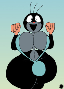 4_fingers anthro belly big_breasts black_body black_fur breasts bulge clothing countershade_belly countershade_breasts countershade_face countershading curvy_figure eyelashes femboy fingers fur gradient_background gynomorph hourglass_figure huge_breasts huge_thighs intersex logo navel one-piece_swimsuit open_mouth open_smile simple_background sling_bikini small_waist smile solo spherical_breasts swimwear text thick_thighs wasp_waist wide_hips thatdawgmurray the_little_mole the_little_mole_(character) eulipotyphlan mammal mole_(animal) aliasing artist_logo artist_name digital_media_(artwork) hi_res signature