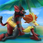 1:1 anthro anthro_on_anthro anthro_penetrated anthro_penetrating anthro_penetrating_anthro balls beach beach_umbrella blubluumon breasts butt claws delphox doggystyle duo fangs female female_penetrated from_behind_position generation_6_pokemon generation_7_pokemon genitals grabbing_from_behind hi_res incineroar looking_back male male/female male_penetrating male_penetrating_female nintendo nipples parasol paws penetration penis pokemon pokemon_(species) sea seaside sex smile teeth tongue tongue_out towel umbrella water