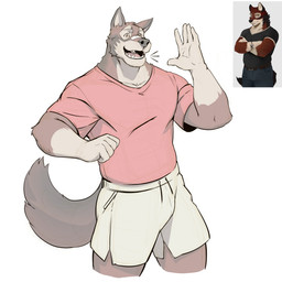5_fingers anthro bandage bandage_on_face bandage_on_nose biped bottomwear cheek_tuft chest_tuft clothed clothing countershade_arms countershade_face countershade_fur countershade_neck countershading curved_tail dark_nose emanata eyebrows facial_tuft fangs fingers fluffy fluffy_tail fully_clothed fur head_tuft humanoid_hands looking_forward male multicolored_body multicolored_fur open_mouth open_smile pockets pointy_ears prick_ears raised_arm red_body red_clothing red_fur red_shirt red_tail red_topwear shirt shorts simple_background simple_coloring smile solo standing tail tan_body tan_bottomwear tan_clothing tan_eyebrows tan_fur tan_shorts teeth three-quarter_view tongue topwear tuft white_background yellow_eyes purtropos echo_(game) echo_(series) echo_project leo_alvarez canid canine canis mammal wolf 1:1 guide_lines hi_res portrait reference_image sketch three-quarter_portrait