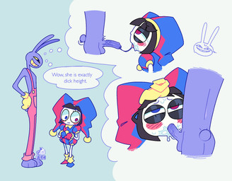 anthro balls biped blue_clothing blue_eyes bodily_fluids brown_hair butt clothing duo female fool's_hat genitals gloves hair handwear hat headgear headwear jester jester_outfit male nude pecs penis purple_body rabbit_ears red_clothing red_eyes tail yellow_eyes fsc glitch_productions the_amazing_digital_circus jax_(tadc) pomni_(tadc) animal_humanoid humanoid lagomorph lagomorph_humanoid leporid leporid_humanoid mammal mammal_humanoid rabbit rabbit_humanoid hi_res