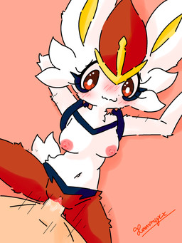 anthro anthro_penetrated blush bodily_fluids breasts eyelashes faceless_character faceless_human female female_anthro female_penetrated first_person_view from_front_position fur genital_fluids genitals human_on_anthro human_penetrating human_penetrating_anthro interspecies looking_at_viewer lying male male/female male_human male_penetrating male_penetrating_female male_pov navel nipples nude nude_anthro nude_female nude_human nude_male on_back orange_background orange_body orange_eyes orange_fur penetration penile penile_penetration penis_in_vagina pink_nipples pink_vulva pokephilia sex simple_background spread_legs spreading tail vaginal vaginal_fluids vaginal_penetration vulva white_body white_ears white_fur white_tail yellow_inner_ear conditional_dnp xammyxx nintendo pokemon cinderace generation_8_pokemon human mammal pokemon_(species) 2026 3:4 digital_media_(artwork) hi_res ibispaint_(artwork) shaded signature watermark