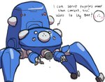 blue_body blush dripping lube machine metal metallic_body multi_eye multi_limb not_furry penetrable_sex_toy sex_toy solo text draw_anon ghost_in_the_shell robot tachikoma english_text hi_res