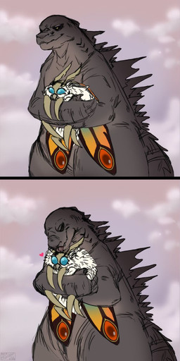 ambiguous_gender blue_eyes carrying_another duo feral heart_symbol licking tongue tongue_out mutil8tor godzilla_(series) monsterverse mothra_(series) toho godzilla mothra arthropod insect lepidopteran moth reptile scalie hi_res