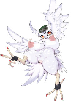anthro beak big_breasts black_beak bodily_fluids bouncing_breasts breasts dipstick_beak eyewear eyewear_on_head feathered_wings feathers feet female genitals goggles goggles_on_head kemono lactating milk nipples non-mammal_breasts non-mammal_lactation non-mammal_nipples non-mammal_vulva nude open_mouth open_smile raised_arms raised_leg red_eyes shortstack simple_background smile solo tail tail_feathers talons thick_thighs toes vulva white_background white_body white_feathers wide_hips winged_arms wings tokumori_kaisen duel_masters yatto_paulu avian bird 3:4 hi_res