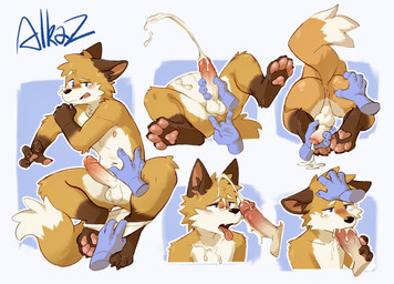 4_fingers 4_toes ambiguous_fingering_male ambiguous_gender anal anal_fingering anthro anus ball_tuft balls black_nose blue_eyes blush bodily_fluids body_blush brown_body brown_fur clothing cum cum_in_mouth cum_inside cum_on_body cum_on_chest cum_on_face cum_on_ground cum_on_penis cumshot digitigrade dipstick_ears dipstick_tail disembodied_hand disembodied_penis duo ear_markings ejaculation erection eyebrows feet fingering fingers foreskin fur genital_fluids genitals gloves_(marking) hand_on_butt hand_on_penis handjob humanoid_genitalia humanoid_penis leg_markings male male/ambiguous male_fingered markings multicolored_ears multiple_poses nipples nude nude_anthro oral oral_penetration orange_body orange_fur pawpads penetration penile penis penis_blush penis_in_mouth petting pose questionable_consent removing_underwear sex socks_(marking) tail tail_markings toes tongue tongue_out tuft undressing vein veiny_penis white_body white_eyebrows white_fur hydrowoof canid canine fox mammal hi_res signature