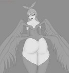 4_wings ahoge big_butt butt feathered_wings feathers female hair looking_at_viewer looking_back monster_girl_(genre) multi_wing pear-shaped_figure solo thick_thighs wide_hips wings kawaiiredpandas hololive hololive_en vtuber nanashi_mumei humanoid winged_humanoid absurd_res hi_res monochrome