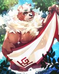 anthro detailed_background humanoid_hands kemono male musclegut muscular outside plant solo tree water boar_stag144 lifewonders tokyo_afterschool_summoners kimun_kamui_(tas) bear mammal 2023 absurd_res hi_res