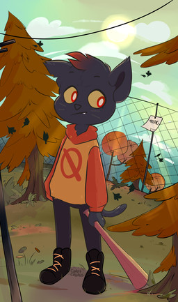 anthro bat_(object) black_body black_fur cloud day eyebrows fangs female fur grass highlights_(coloring) leaf plant red_eyes solo sun teeth thigh_gap thin_calves thin_legs thin_thighs tomboy tree whiskers yellow_sclera cometcrumbs night_in_the_woods mae_borowski domestic_cat felid feline felis mammal 2019 hi_res