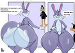 anthro big_butt bottom_heavy bottomless butt clothed clothing dialogue duo femboy fur grey_body grey_fur huge_butt huge_thighs hyper hyper_butt male male/male rejection simple_background text thick_thighs white_butt yoshuacomoyoshu looney_tunes warner_brothers bugs_bunny daffy_duck anatid anseriform avian bird duck lagomorph leporid mammal rabbit absurd_res english_text hi_res