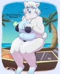 anthro beach belly big_breasts blue_eyes breasts car clothed clothing curvy_figure detailed_background female fluffy fur gold_(metal) gold_jewelry hair huge_breasts jewelry looking_at_viewer multicolored_body multicolored_fur open_mouth outside sand seaside sitting sky slightly_chubby slightly_chubby_anthro slightly_chubby_female solo swimwear tail text thick_thighs two_tone_body two_tone_fur vehicle voluptuous water white_body white_fur wide_hips suger_phox layla_(suger_phox) ambient_bird bear mammal polar_bear ursine digital_media_(artwork) shaded