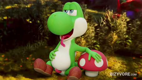 abdominal_bulge animal_genitalia animal_penis anthro blue_eyes duo fungus genitals green_body male male_pred mushroom open_mouth penis struggling struggling_prey tapering_penis thin_tongue tongue tongue_out vore white_body bizyvore mario_bros nintendo yoshi 16:9 2026 3d_(artwork) 3d_animation animated digital_media_(artwork) no_sound short_playtime video widescreen