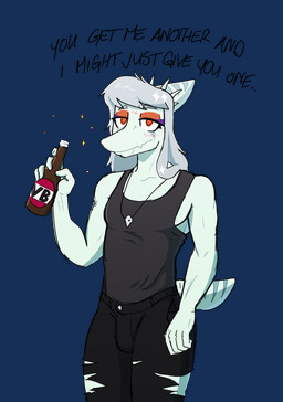 anthro beer_bottle black_bottomwear black_clothing black_pants black_shirt black_tank_top black_topwear blue_body blush bone bone_frill bottle bottomwear clothed clothed_anthro clothed_male clothing collar container crossgender eyeshadow fingers frill_(anatomy) front_view ftm_crossgender grey_hair hair half-closed_eyes holding_bottle holding_container holding_object humanoid_hands jewelry long_hair looking_at_viewer makeup male markings narrowed_eyes necklace orange_eyes pants shirt short_tail simple_background skull smile solo sparkles spiked_collar spikes standing striped_markings stripes tail tank_top text topwear torn_bottomwear torn_clothing torn_pants transparent_background mellowcapsaicin mozzieslaya third-party_edit goodbye_volcano_high ko_op_(game_developer) fang_(gvh) prehistoric_species pterosaur reptile scalie alpha_channel color_edit colored english_text hi_res portrait shaded three-quarter_portrait