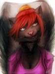 anthro female fluffy fluffy_tail grey_eyes looking_at_viewer smile solo tail quirachen mammal mephitid skunk