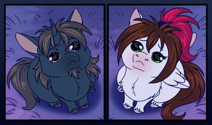 big_eyes chibi duo female horn male night screenshot_redraw sky star warriors wings sunny_way hasbro my_little_pony mythology steven_saidon sunny_way_(character) equid equine mammal mythological_creature mythological_equine pegasus unicorn comic hi_res redraw