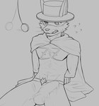 anthro arms_tied bodysuit bound bulge cape clenched_teeth clock clothed clothing detailed_bulge erection erection_under_clothing forced genital_outline hands_behind_back hat headgear headwear hypnosis male mind_control muscular muscular_male pendulum pendulum_swing penis_outline pocketwatch ringed_eyes simple_background skinsuit solo teeth tight_clothing watch whiskers flippy1302 kaiketsu_zorori zorori canid canine fox mammal absurd_res hi_res monochrome