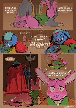 anthro balls biped blush bottomless clothed clothing dialogue duo eyes_closed fingers fur genitals male pink_body pink_fur simple_background speech_bubble standing teeth text tongue topwear white_body white_fur twang nintendo the_legend_of_zelda ganon link_(rabbit_form) domestic_pig lagomorph leporid mammal rabbit suid suine sus_(pig) comic english_text hi_res