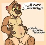 anthro belly big_belly countershading dialogue eating full_stomach happy inflation male moobs navel nipples silly simple_background solo speech_bubble toony zankytime zanky canid canine canis domestic_dog mammal hi_res