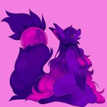 anthro big_breasts breasts chest_tuft female fur hair horn inner_ear_fluff jewelry kemono long_hair looking_at_viewer multicolored_body multicolored_fur multicolored_hair nude purple_body purple_eyes purple_fur purple_hair purple_horn purple_inner_ear purple_inner_ear_fluff solo tuft two_tone_body two_tone_fur two_tone_hair jellyenvy rein_d'ariette barghest canid canine demon fox mammal 1:1 hi_res