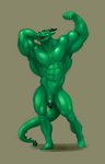 abs anthro barazoku biceps big_biceps big_muscles deltoids eyes_closed flaccid flexing genitals green_body green_penis hand_behind_head horn humanoid_genitalia humanoid_penis male muscular muscular_anthro muscular_male navel nude obliques open_mouth penis quads simple_background smile solo standing tail tongue triceps vein veiny_penis mickey_the_retriever mythology varanis_blackclaw dragon mythological_creature mythological_scalie reptile scalie 2017