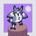 ambiguous_gender cheek_tuft chest_tuft dancing ear_tuft facial_tuft feathered_wings feathers feet feral grey_body grey_feathers open_wings purple_background silly simple_background solo talons toes tuft white_body white_feathers wide_eyed wings yellow_sclera luckfoxo33 avian bird owl 2_frame_animation animated hi_res meme