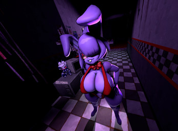 anthro big_breasts bow_tie breasts buckteeth checkered checkered_floor clothing crossgender eyeshadow female glowing glowing_eyes hair hair_over_eye hands_on_hips high-angle_view inside looking_at_viewer makeup mtf_crossgender nipple_outline one-piece_swimsuit pink_eyes plushie purple_body purple_hair red_eyeshadow red_one-piece_swimsuit short_hair sling_bikini solo standing swimwear teeth thick_thighs wide_hips zelyonka cryptiacurves_(modeler) five_nights_at_freddy's fredina's_nightclub scottgames bonfie_(cryptiacurves) bonnie_(fnaf) marie_(cryptiacurves) lagomorph leporid mammal rabbit 3d_(artwork) digital_media_(artwork) hi_res source_filmmaker_(artwork) watermark