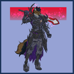 anthro armor armored_body armored_boots blue_border border clothing gauntlets gloves greatsword handwear knight_armor male melee_weapon pose solo standing sword tail warrior weapon zana6_(artist) final_fantasy final_fantasy_xiv square_enix dark_knight_(final_fantasy) jack_(alphaleader) canid canine canis mammal wolf 1:1 absurd_res hi_res