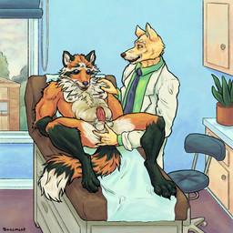 anal anal_fingering anthro anthro_on_anthro anthro_penetrated anthro_penetrating anthro_penetrating_anthro balls black_body black_fur bodily_fluids clothing coat detailed_background doctor doctor's_office duo exam_table examination examination_room examination_table fingering fur genital_fluids genitals hand_on_shoulder inside lying male male/male male_penetrated male_penetrating male_penetrating_male mature_anthro mature_male medical medical_examination nipples nude nude_anthro nude_male on_back orange_body orange_fur paws peeing peeing_on_self peeing_while_penetrated penetration penis plant prostate_exam sex slightly_chubby slightly_chubby_anthro slightly_chubby_male tan_body tan_fur topwear urine urine_on_belly urine_on_self urine_stream watersports bonegrill canid canine fox hybrid mammal procyonid raccoon hi_res