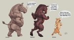 anthro anus balls belly big_belly brown_anus brown_balls brown_body equine_anus flaccid foreskin genitals grey_body group horn humanoid_genitalia humanoid_penis male muscular muscular_anthro muscular_male nude open_mouth overweight overweight_anthro overweight_male penis red_penis red_tongue side_view simple_background speech_bubble tan_body text tongue tongue_out trio laser_(artist) lazarus_(laser) richard_(laser) rod_(laser) canid canine canis domestic_dog equid equine horse mammal rhinoceros english_text hi_res signature