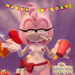 anthro black_nose breasts container cup eyelashes eyes_closed female front_view fur genitals hair head_tuft hip_sway holding_container holding_cup holding_object holding_sparkler navel nude party_horn party_horn_in_mouth pasties pasties_only pink_body pink_fur pink_hair short_hair solo sparkler tan_body tan_fur thick_thighs tuft vulva wide_hips hitmarker sega sonic_the_hedgehog_(series) amy_rose eulipotyphlan hedgehog mammal 1:1 3d_(artwork) 3d_animation animated digital_media_(artwork) no_sound short_playtime video