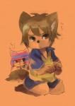 alternate_species ambiguous_gender anthro brown_body brown_eyes brown_fur brown_hair clothing duo fur furrification hair hat headgear headwear kemono male simple_background young young_anthro young_male mabo_(artist) inazuma_eleven inazuma_eleven_(series) level-5 handa_shinichi matsuno_kuusuke mammal procyonid raccoon rodent sciurid tree_squirrel