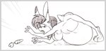 anthro belly big_belly breasts carrot female food huge_belly overweight plant simple_background solo vegetable white_background krystalvix lagomorph leporid mammal rabbit 2014 sketch source_request unavailable_at_source