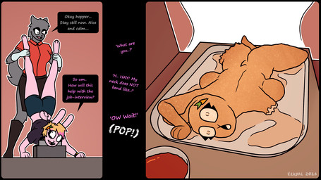 anthro blank_expression blonde_hair brown_body cannibalism character_prepared_as_food cooking cooking_vore corpse death duo empty_eyes execution expressionless female female/female food gore green_eyes grey_body hair hard_vore meat pink_body platter sauce snuff vore vekdal21 milky_rivas canid canine canis lagomorph leporid mammal rabbit wolf hi_res