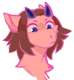 anthro brown_hair female fur hair horn nude pink_body pink_ears pink_fur purple_eyes purple_horn simple_background solo unsigned white_background corzh77 mythology dragon furred_dragon furred_scalie mythological_creature mythological_scalie scalie headshot_portrait portrait