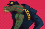 abs anthro biped chain clothing coat hat headgear headwear male muscular muscular_anthro muscular_male pecs solo standing topwear yare_yare_daze unknown_artist capcom jojo's_bizarre_adventure monster_hunter jotaro_kujo brute_wyvern deviljho monster scalie crossover meme