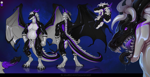 animal_genitalia anthro balls biped butt claws erection feet fingers front_view genitals hair horn male nude nude_anthro nude_male overweight penis rear_view sheath solo standing tail toes wings silgiriya_mantsugosi mythology dragon mythological_creature mythological_scalie scalie 2026 digital_drawing_(artwork) digital_media_(artwork) hi_res model_sheet