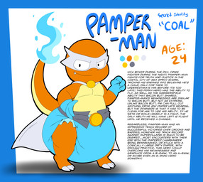anthro big_diaper cape clothed clothed_anthro clothed_male clothing description diaper fire flaming_tail gloves hand_on_hip handwear male male_anthro mask simple_background solo superhero superhero_costume tail text topless topless_male wearing_diaper tepigfan101 nintendo pokemon coal_the_charmander pamper_man_(tepigfan101) charmander generation_1_pokemon pokemon_(species) absurd_res digital_drawing_(artwork) digital_media_(artwork) english_text flat_colors hi_res model_sheet