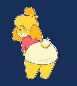 anthro big_butt black_eyes black_nose blush blush_stickers bottomwear breasts butt clothing dipstick_tail female floppy_ears fur looking_at_viewer looking_back looking_back_at_viewer lop_ears markings pattern_clothing pattern_topwear pink_clothing pink_topwear simple_background skirt smile solo tail tail_markings tan_bottomwear tan_clothing tan_skirt thick_thighs topwear transparent_background white_body white_fur wide_hips navipal animal_crossing nintendo isabelle_(animal_crossing) canid canine canis domestic_dog mammal shih_tzu toy_dog alpha_channel animated hi_res