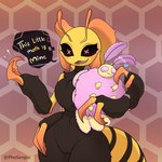 4_arms 6_legs antennae_(anatomy) anthro arthropod_abdomen biped black_body black_fur black_sclera breasts carrying_another carrying_partner claws dialogue duo female feral fluffy fluffy_antennae fluffy_breasts fur genitals heart_symbol huge_hips insect_wings male mandibles multi_arm multi_limb navel neck_tuft non-mammal_breasts non-mammal_navel non-mammal_pussy nude nude_female pattern_background pink_body pink_eyes pink_fur pussy red_eyes simple_background small_waist speech_bubble thick_thighs tuft wasp_waist wide_hips wings yellow_body phosenpai pinkmoth_(pinkmoth) arthropod hymenopteran insect lepidopteran moth rosy_maple_moth wasp 1:1 absurd_res hi_res