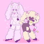 anthro duo electric_razor female fingers heart_eyes heart_symbol hooved_fingers hooves open_mouth pink_background razor simple_background tools hecktop poodle_sheep spaniel_alpaca alpaca bovid camelid caprine mammal sheep 1:1 hi_res