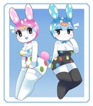 anthro blonde_hair blush breasts cleavage clothed clothing duo female fur hair white_body white_fur onigiri_punch animal_crossing nintendo chrissy_(animal_crossing) francine_(animal_crossing) lagomorph leporid mammal rabbit absurd_res hi_res sibling_(lore) sister_(lore) sisters_(lore)