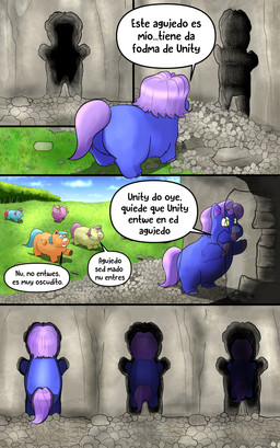 1_horn ambiguous_feral ambiguous_gender blue_body blue_fur blue_hair blue_tail day feral fur grass green_body green_fur green_hair green_tail hair hole_(pit) hooves horn on_hind_legs orange_body orange_fur pink_body pink_fur pink_hair pink_tail plant purple_body purple_fur purple_horn red_hair red_tail rock sky spiral_horn standing tail text wings young young_ambiguous young_feral inshi_(artist) fluffy_pony junji_ito_(copyright) mythology the_enigma_of_amigara_fault equid equine fluffy_pony_(species) mammal mythological_creature mythological_equine pegasus unicorn 2023 absurd_res comic digital_media_(artwork) hi_res shaded spanish_text