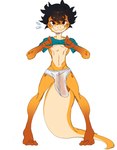 anthro big_bulge biped black_hair bulge clothed clothing countershade_face countershade_tail countershade_torso countershading eyebrows hair male shota simple_background small_but_hung solo tail underwear white_background young young_anthro young_male seniorseasalt sugardusto pascual_(sugardusto) scalie hi_res