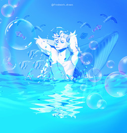anthro armpit_hair body_hair bubble eyes_closed frutiger_aero fur hands_behind_head male muscular muscular_anthro muscular_male pecs real sea solo splash water white_body white_fur fredwork_draws mihoyo zenless_zone_zero von_lycaon acanthurid aquatic avian bird cetacean clownfish fish gull lari larid mammal moorish_idol pomacentrid regal_tang whale hi_res