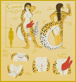 2_penises anatomically_correct animal_genitalia anthro big_breasts big_penis big_tail border breasts brown_hair diphallism dreadlocks erection fully_sheathed genital_slit genitals hair herm humanoid_genitalia humanoid_penis intersex multi_genitalia multi_penis non-mammal_breasts nude penis sackless sheath solo tail text vertical_diphallism vulva yellow_border vader-san connie_savannah eublepharid gecko leopard_gecko lizard reptile scalie hi_res