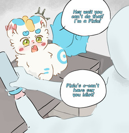 ambiguous_gender blue_body blue_fur blush dialogue erection faceless_character faceless_human feral fluffy fluffy_tail fur genitals green_eyes group looking_at_another lying male male/ambiguous open_mouth paws penetrable_sex_toy penis questionable_consent red_cheeks round_ears sex_toy shaking shocked simple_coloring speech_bubble tail text trembling trio white_body white_fur izih asian_mythology fabulous_beasts fenz_(studio) mythology tianlu_(fabulous_beasts) human mammal mythological_creature pixiu colored comic english_text hi_res