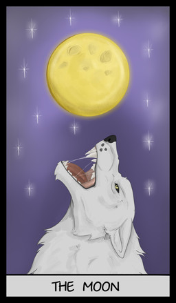black_nose bodily_fluids card feral full_moon major_arcana male moon saliva saliva_string solo tarot tarot_card teeth the_moon_(tarot) yellow_eyes furrymammy canid canine canis mammal wolf absurd_res hi_res