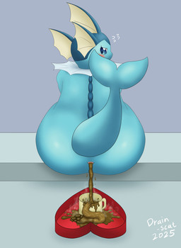anthro anus big_butt blue_body blue_eyes butt cetacean_tail container cup diarrhea embarrassed feces feces_in_ass feces_pile female heart_box looking_back nude pooping pooping_on_plate simple_background sitting solo drain_scat nintendo pokemon eeveelution generation_1_pokemon pokemon_(species) vaporeon absurd_res hi_res