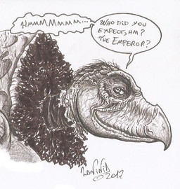 anthro beak dialogue elderly fangs gown multi_limb renaissance_clothing solo speech_bubble teeth text skekla_(artist) inktober the_dark_crystal skeksil_the_chamberlain alien skeksis 2017 comic english_description english_text signature herm_(lore)