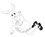 anthro belt big_shoes bottomwear clothing female fur school_uniform simple_background simple_eyes skirt solo uniform white_body white_fur efradraws beastars haru_(beastars) domestic_rabbit dwarf_rabbit lagomorph leporid mammal netherland_dwarf_rabbit oryctolagus rabbit absurd_res graphite_(artwork) hi_res monochrome sketch traditional_media_(artwork)